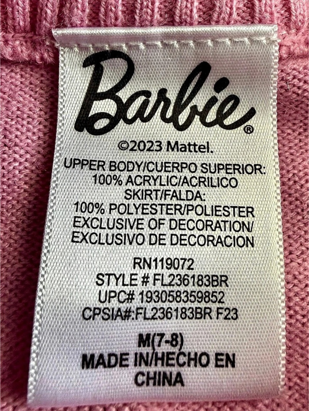 Barbie Girls Pink Houndstooth Dress M 7-8 Halloween Barbiecore - Picture 3 of 8